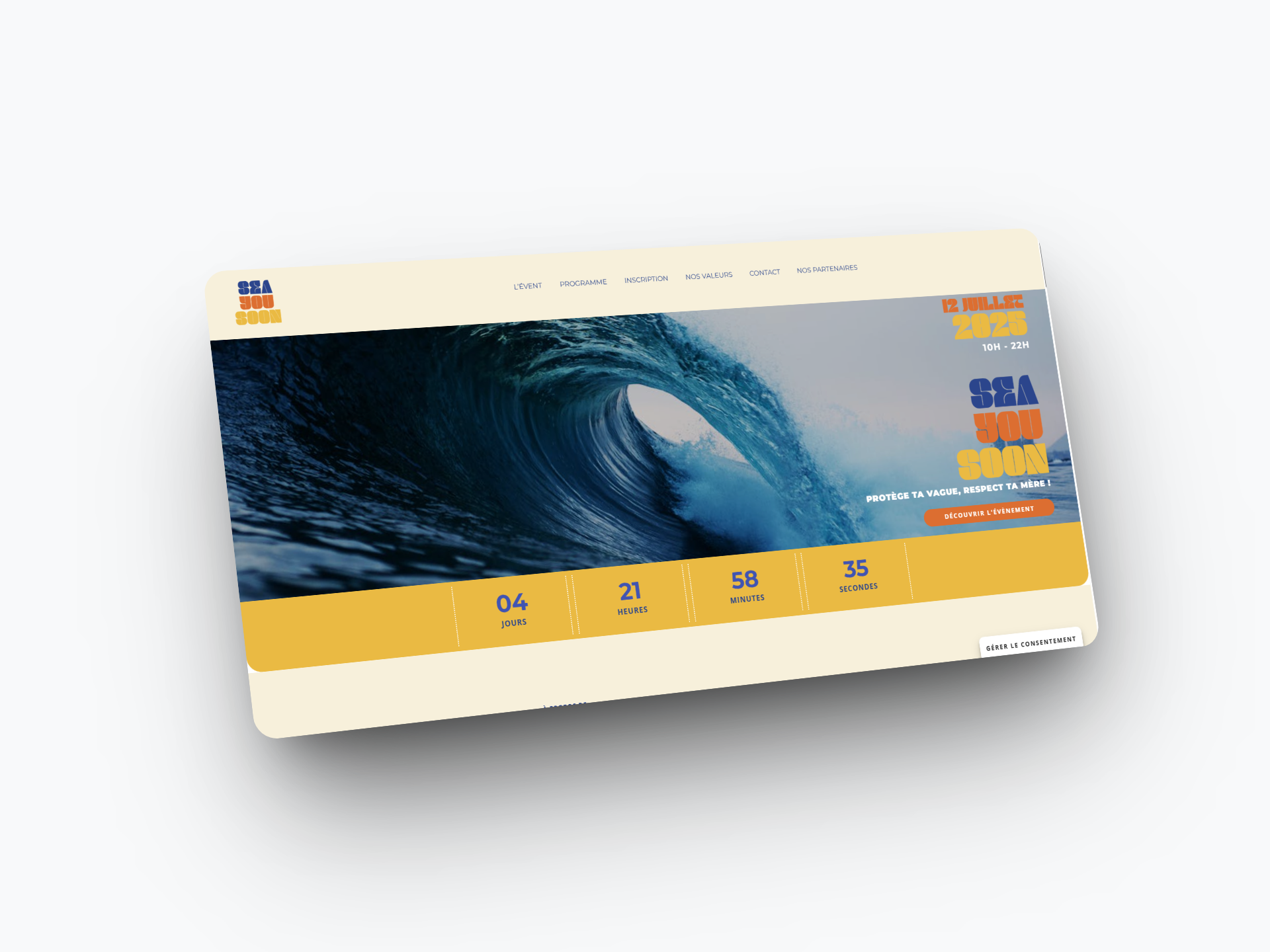 mockup du site Sea You Soon réalisé pour portfolio par Pamela Pautrot webdesigner à Bordeaux