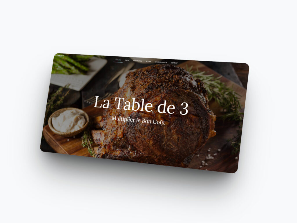 mockup du site internet la table de trois restaurant réalisé pour portfolio par Pamela Pautrot webdesigner à Bordeaux